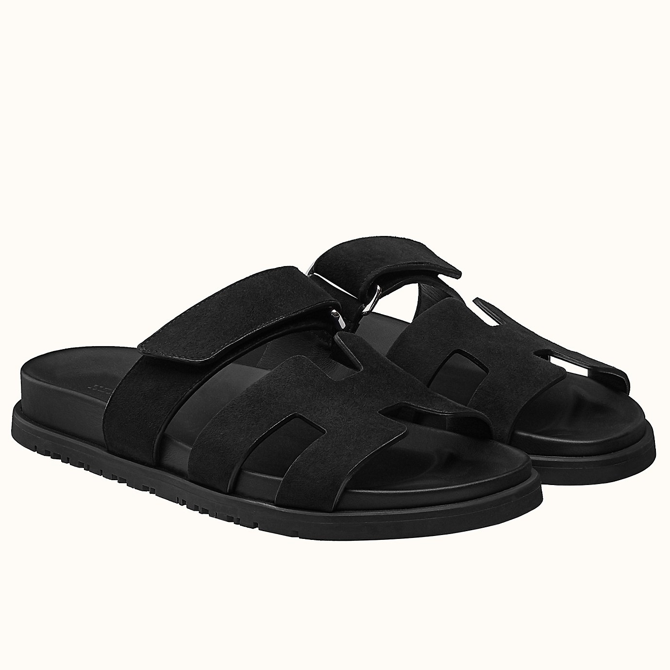 H**mes men''s chypre sandals in black suede calfskin