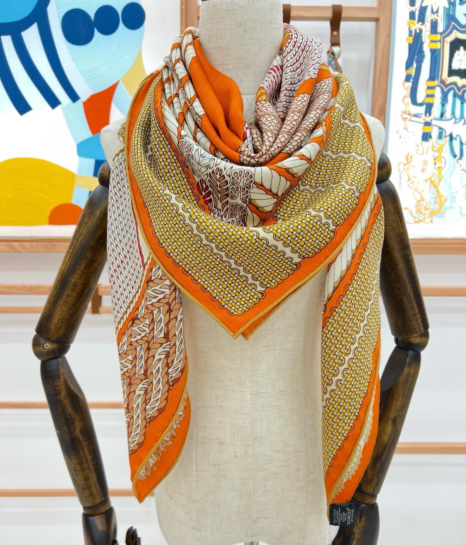 H**mes orange dressage tressage shawl 140