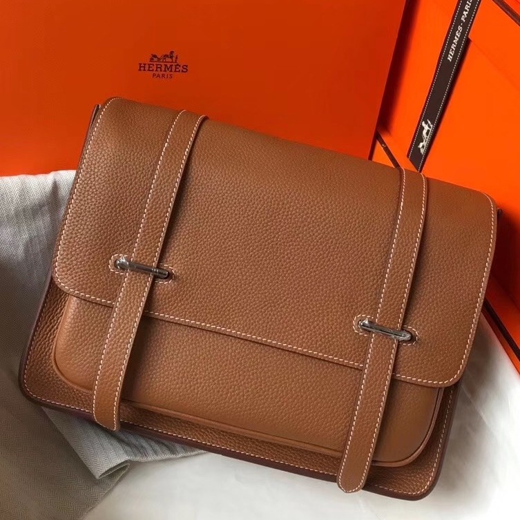 H**mes steve 35 messenger bag in brown clemence calfskin