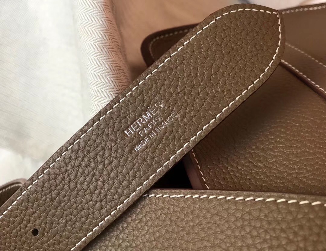 H**mes steve 35 messenger bag in taupe clemence calfskin