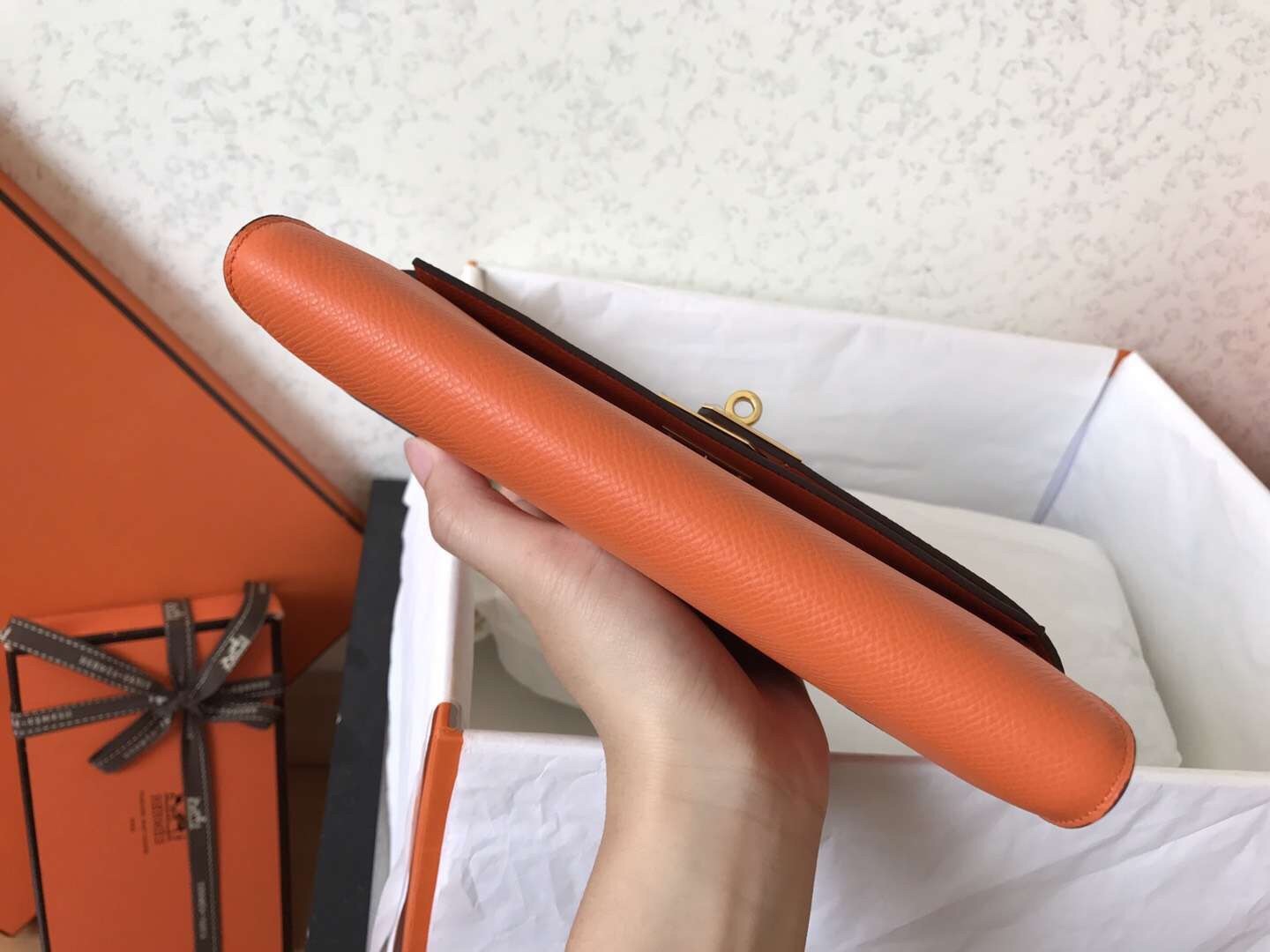 H**mes kelly classic long wallet in orange epsom leather
