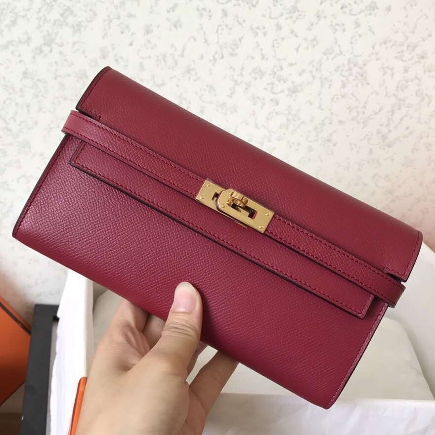 H**mes kelly classic long wallet in ruby epsom leather