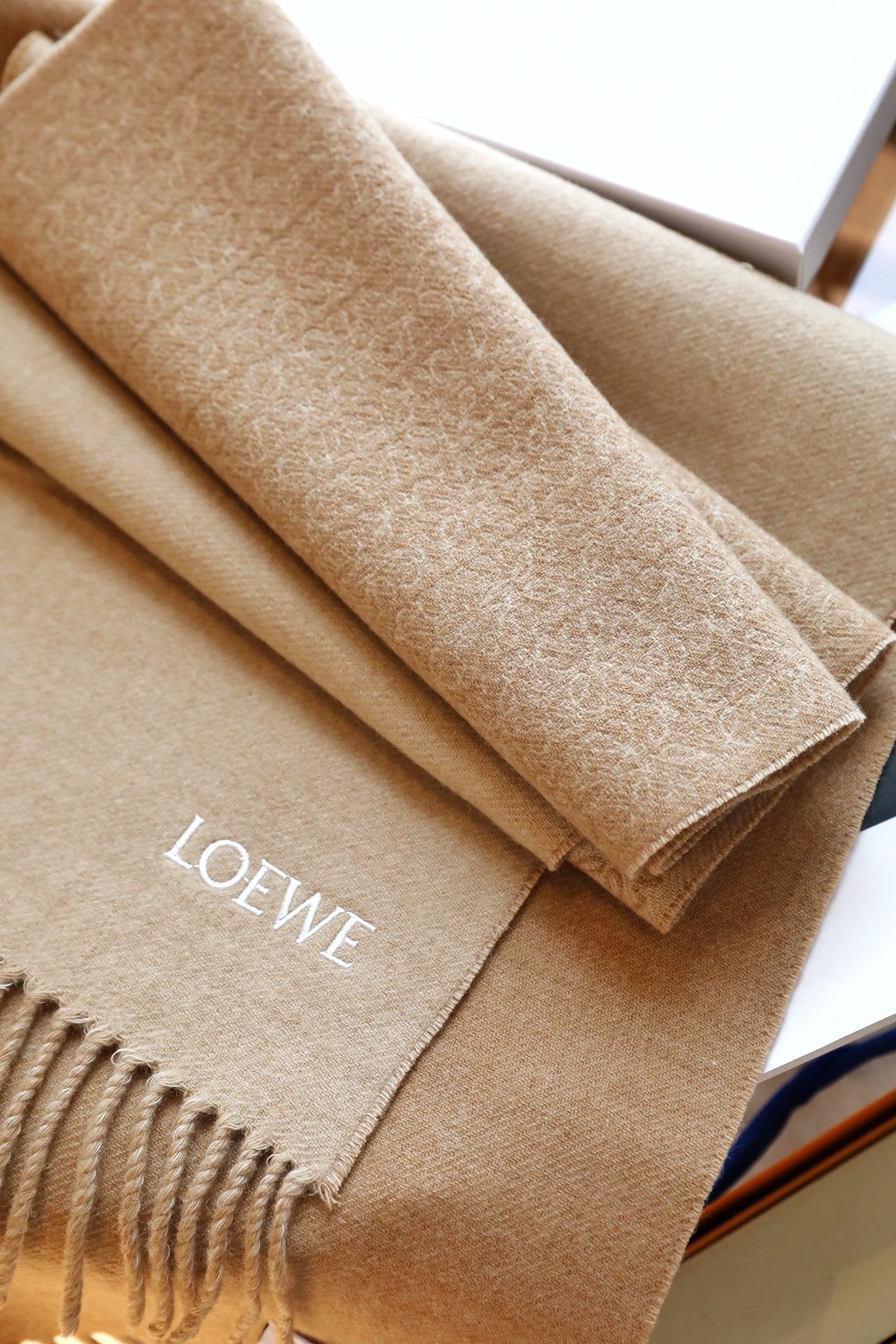 L0ew* anagram scarf in camel wool and cashmere