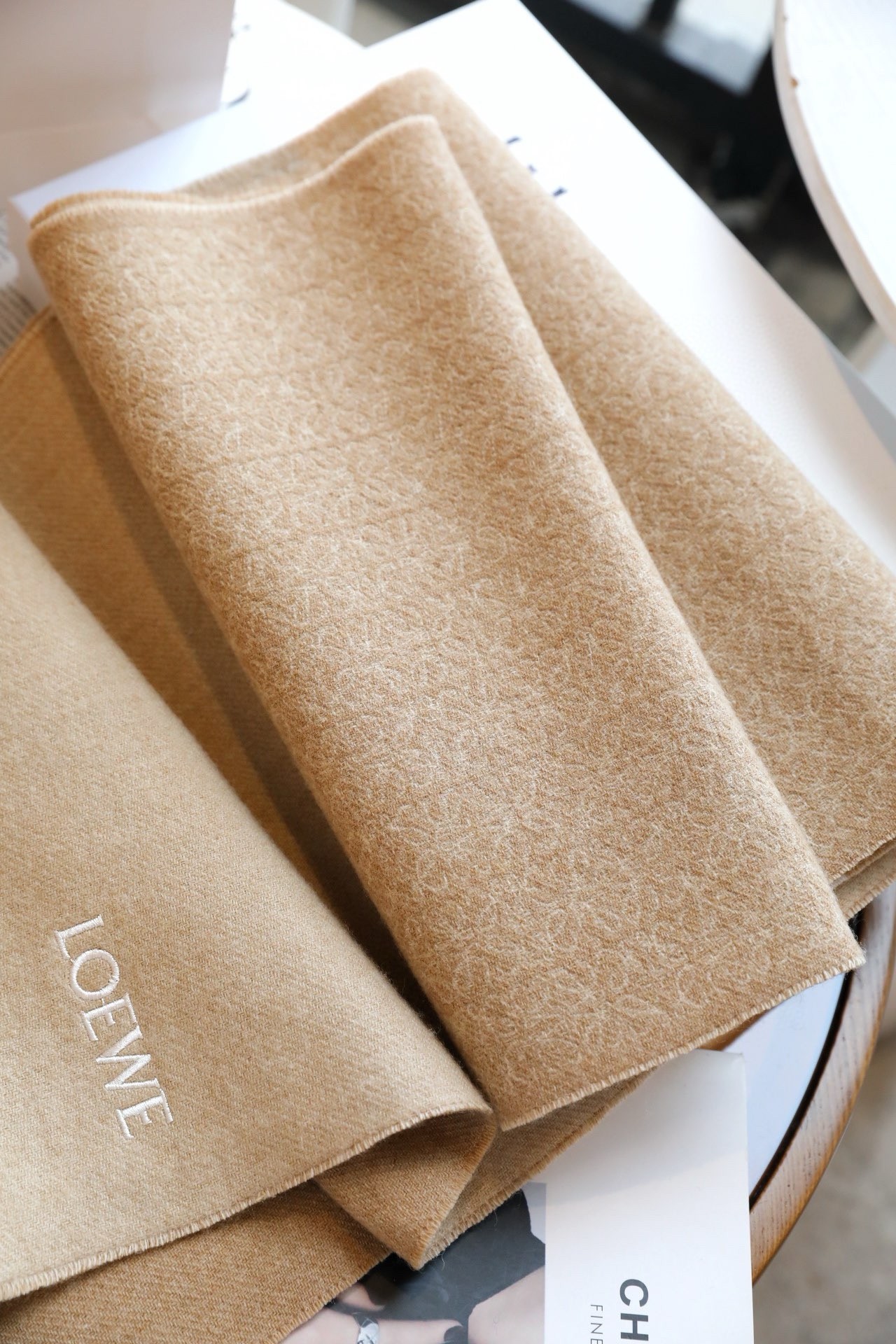 L0ew* anagram scarf in camel wool and cashmere