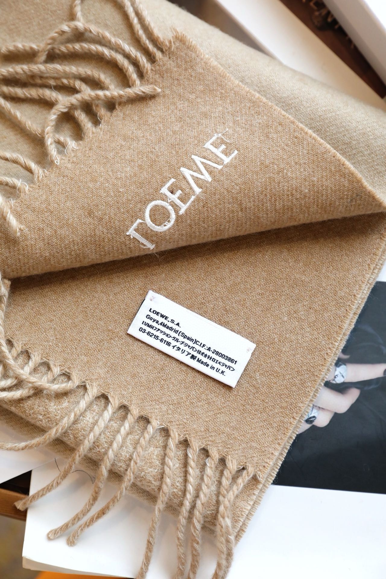 L0ew* anagram scarf in camel wool and cashmere