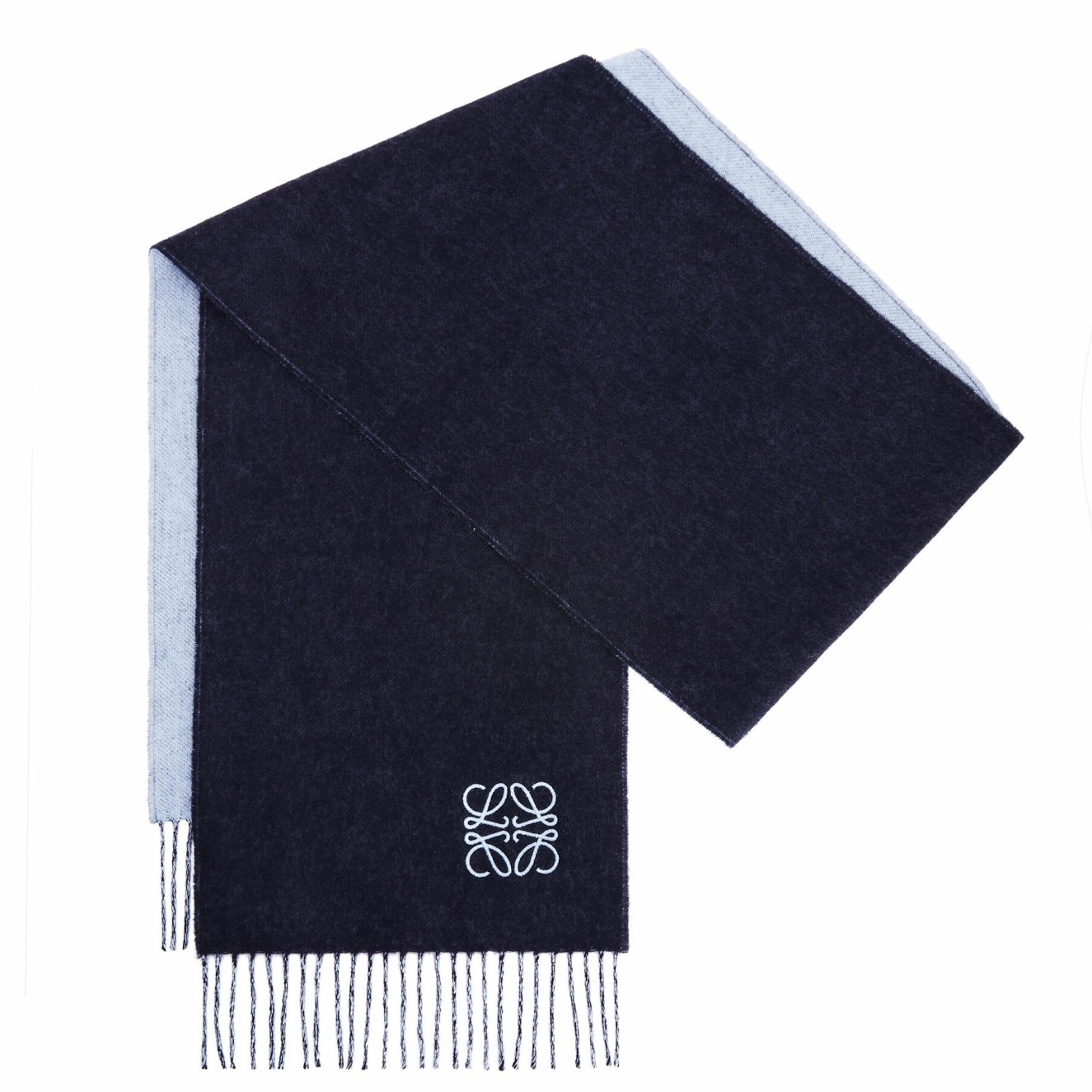 L0ew* double f**e scarf in navy/light blue wool and cashmere