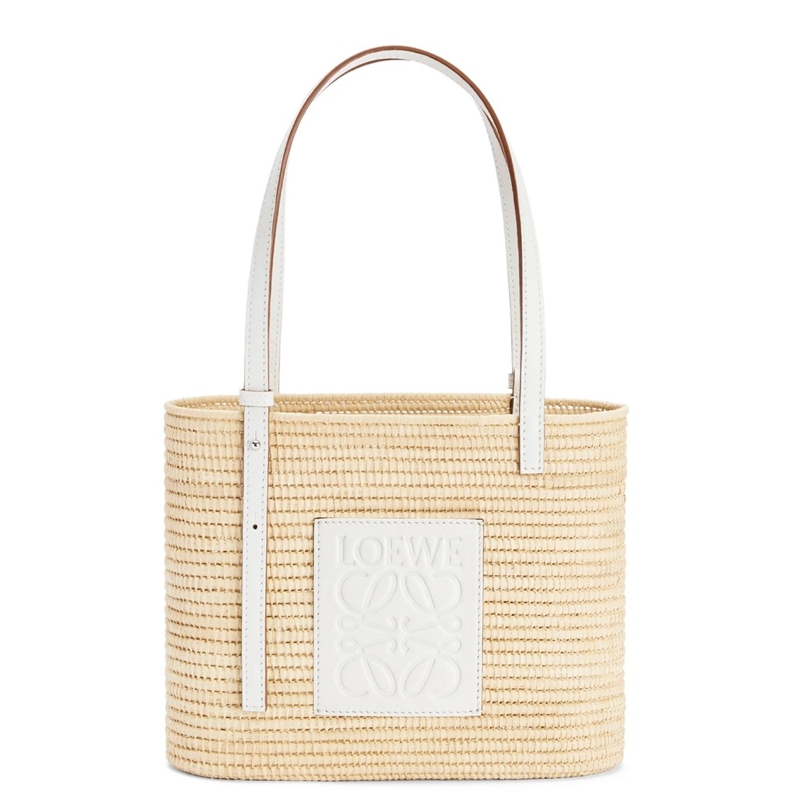 L0ew* small square basket bag in raffia and white calfskin