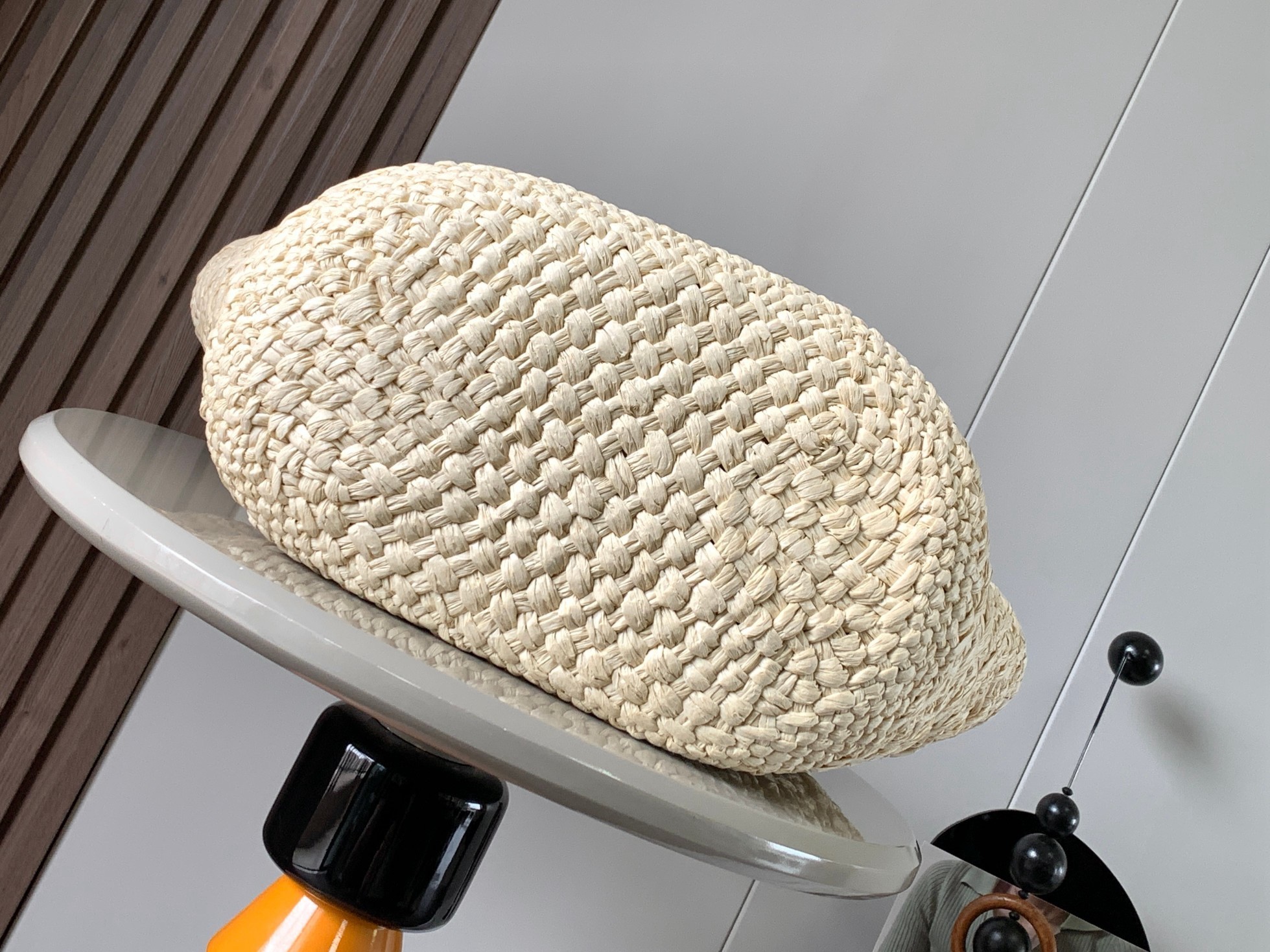L0ew* medium anagram basket bag in iraca palm and brown calfskin