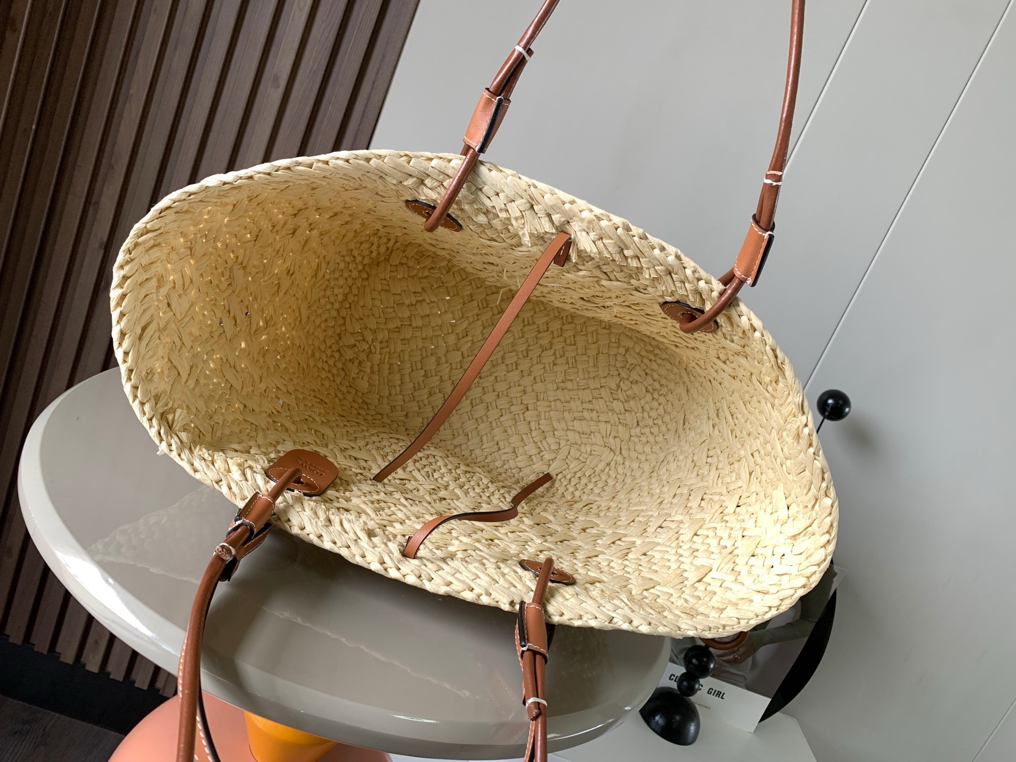L0ew* medium anagram basket bag in iraca palm and brown calfskin