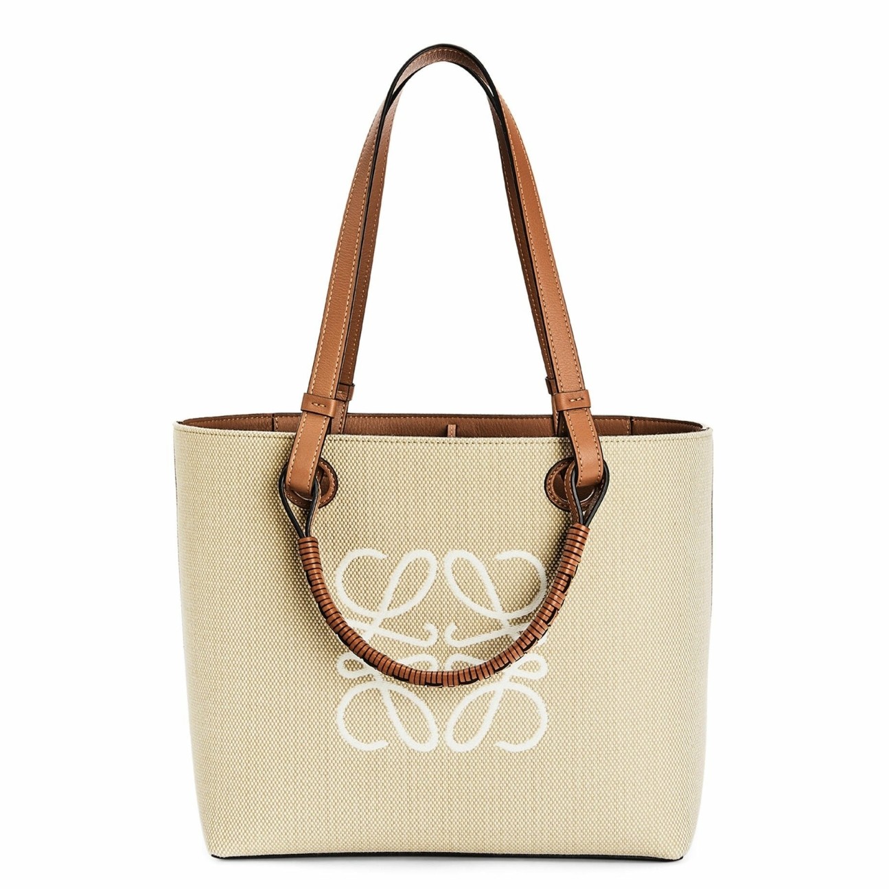 L0ew* anagram small tote in jacquard and calfskin