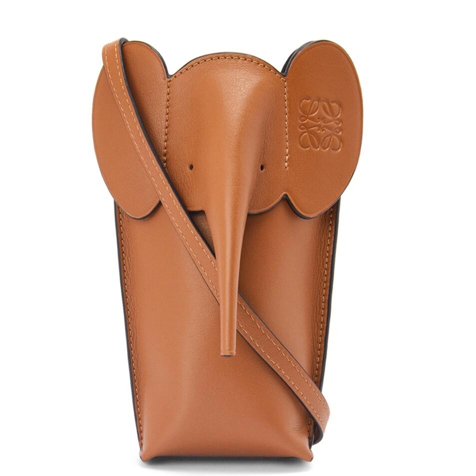 L0ew* elephant pocket in brown calfskin