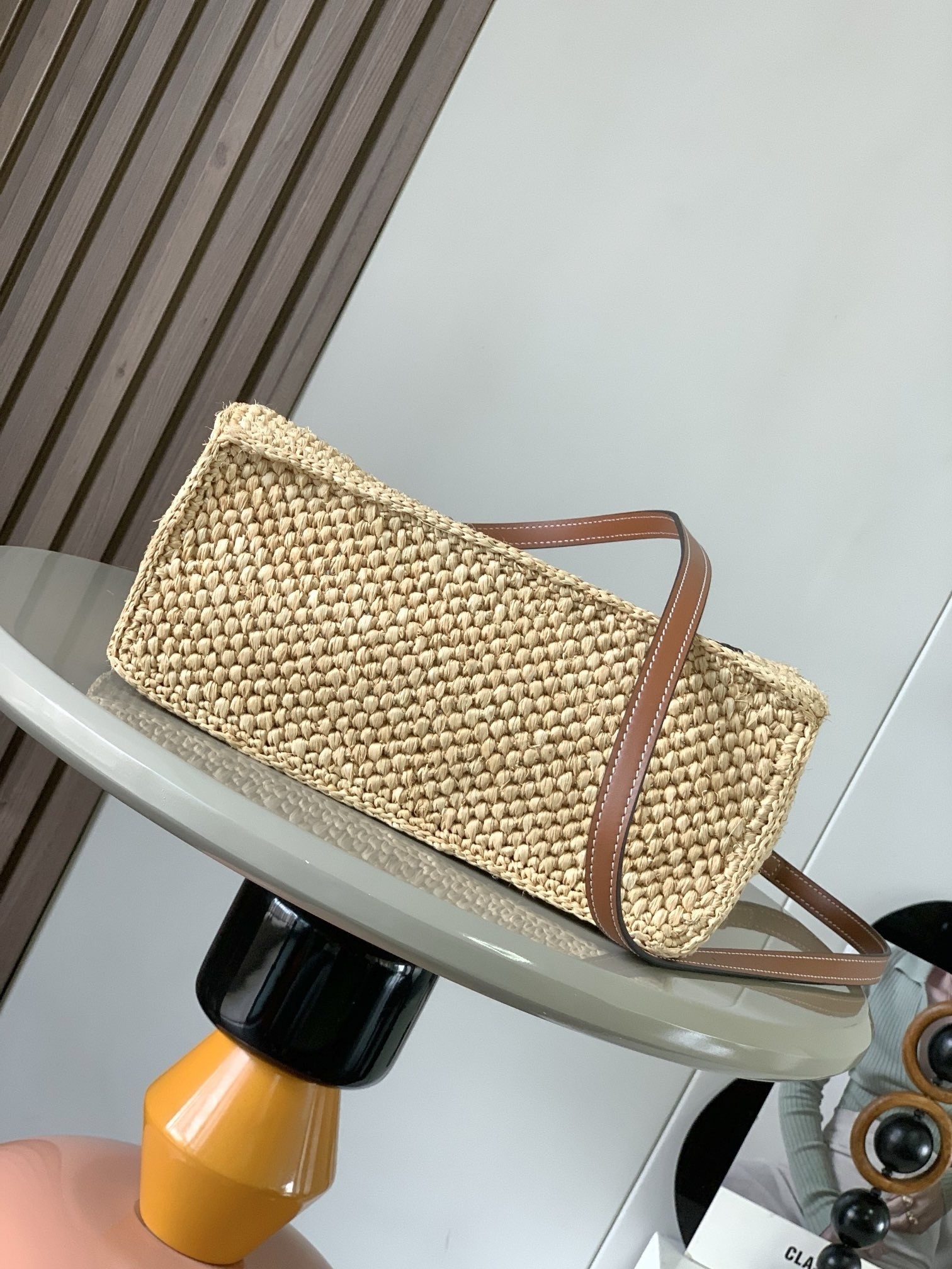 L0ew* small L0ew* font tote in natural raffia