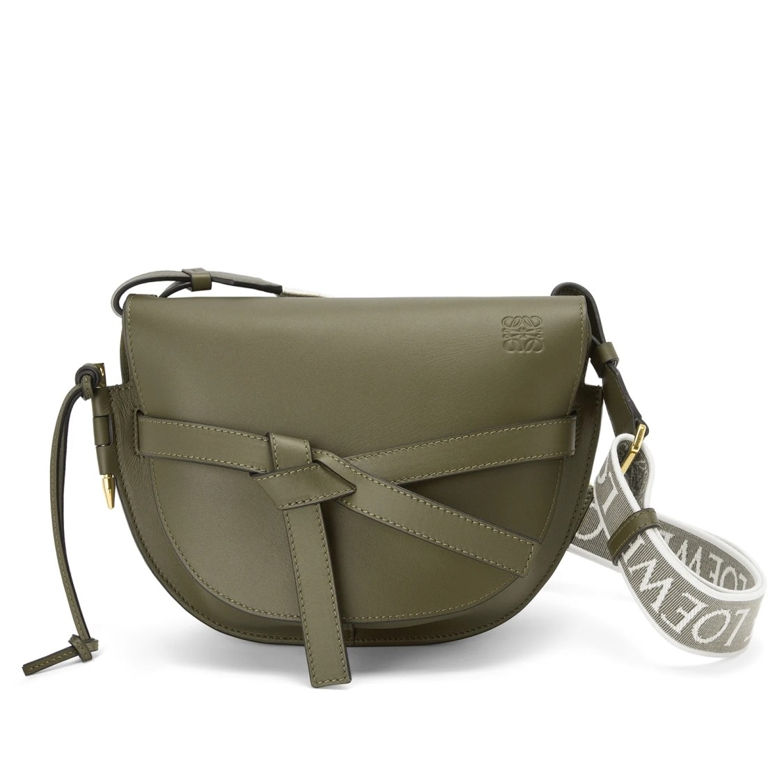 L0ew* small gate bag in green calfskin and jacquard