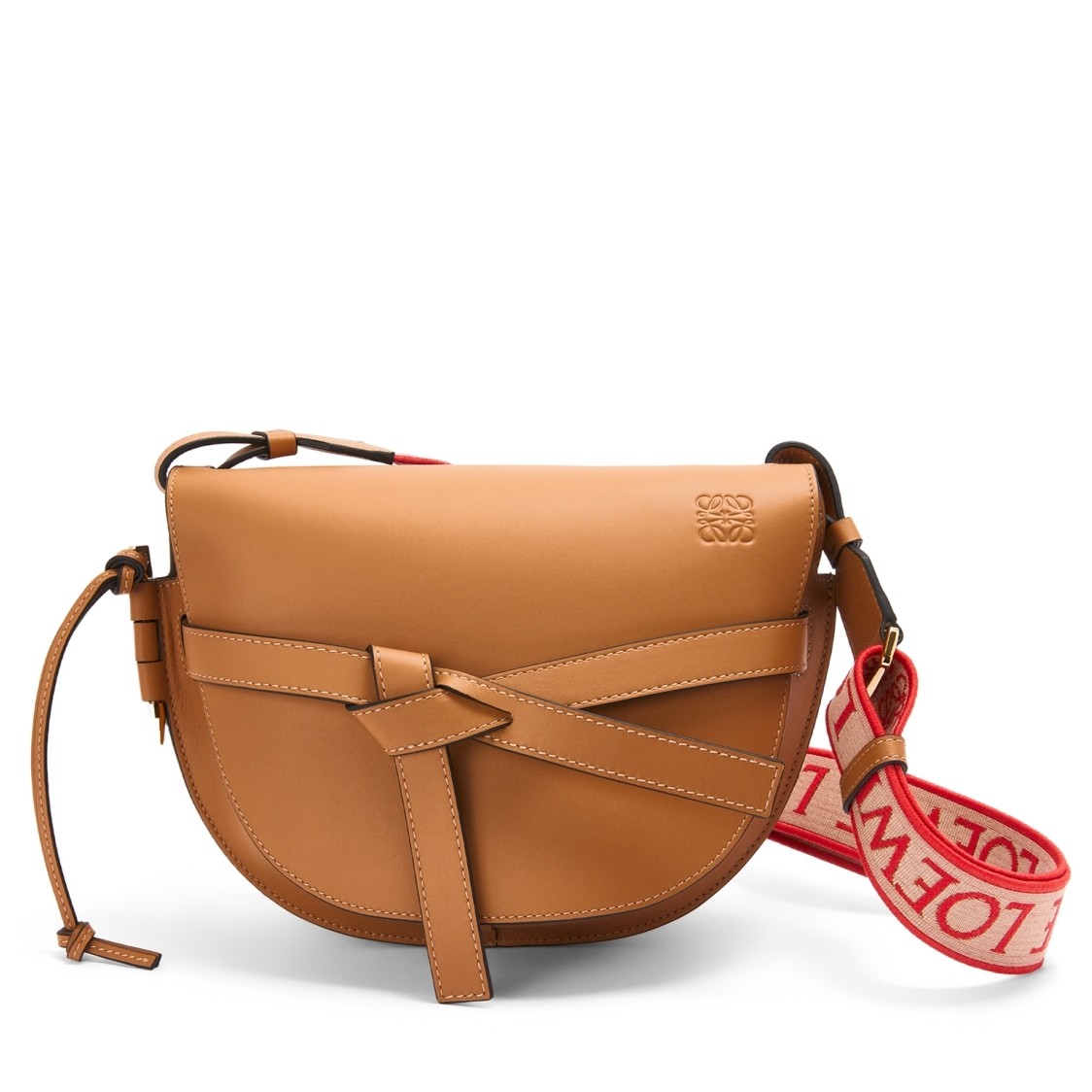 L0ew* small gate bag in brown calfskin and jacquard