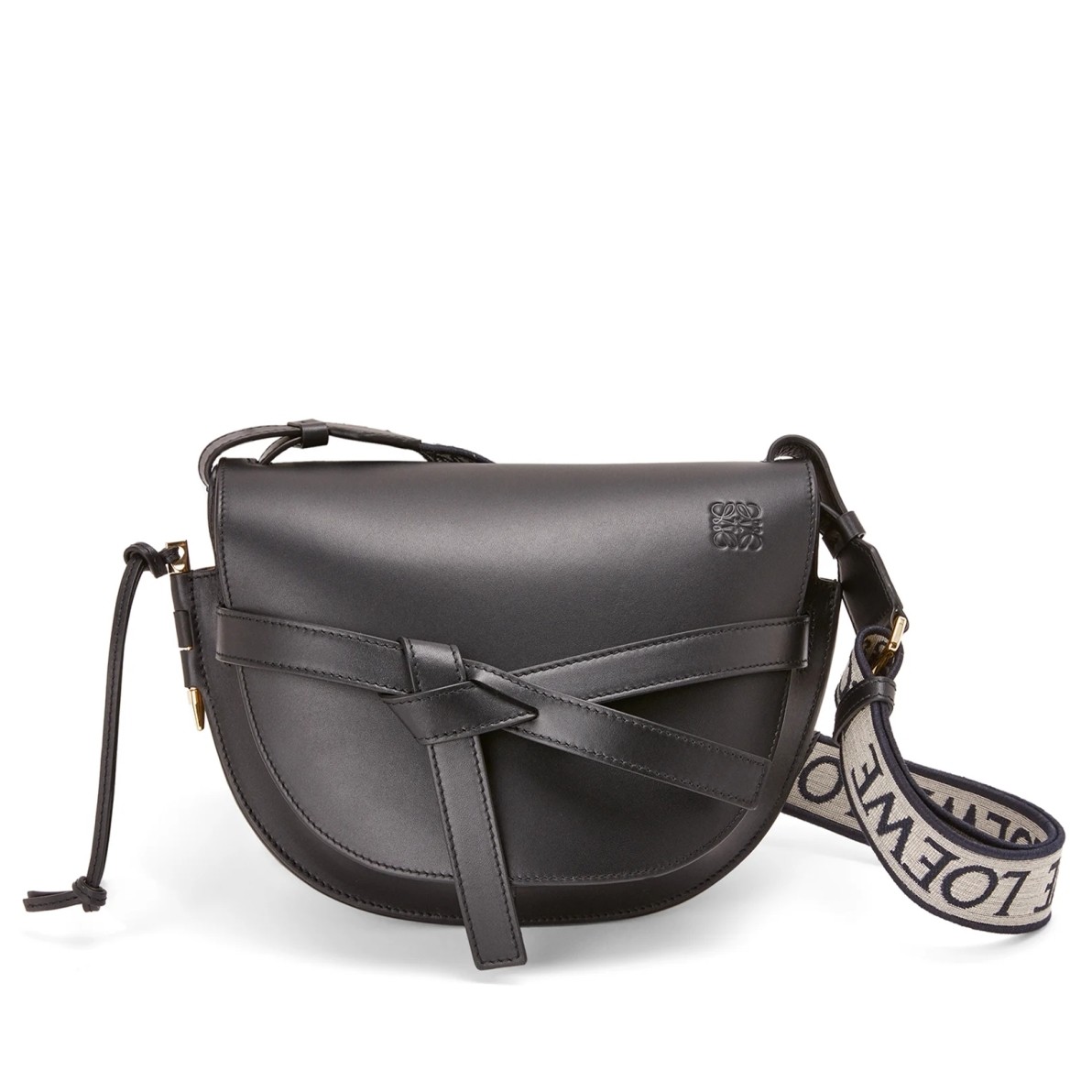 L0ew* small gate bag in black calfskin and jacquard