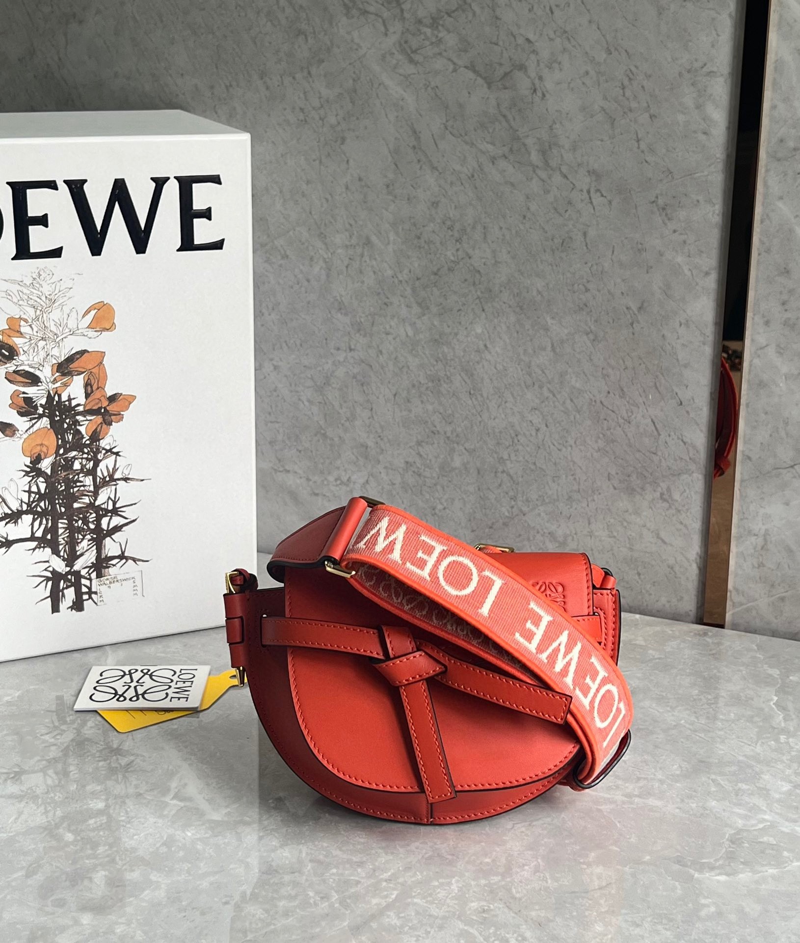 L0ew* gate dual mini bag in sunrise orange calfskin