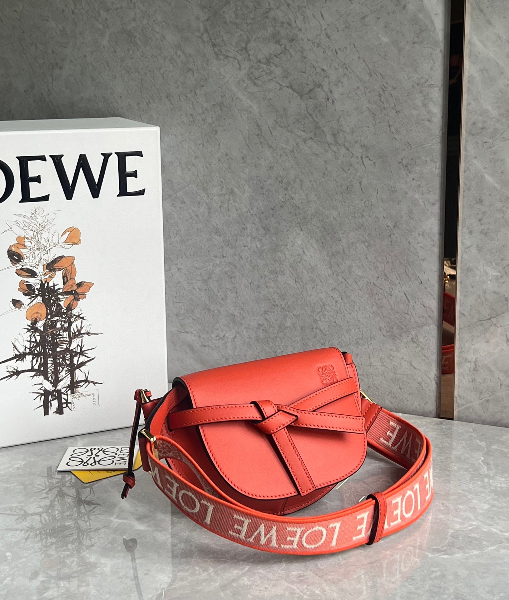 L0ew* gate dual mini bag in sunrise orange calfskin