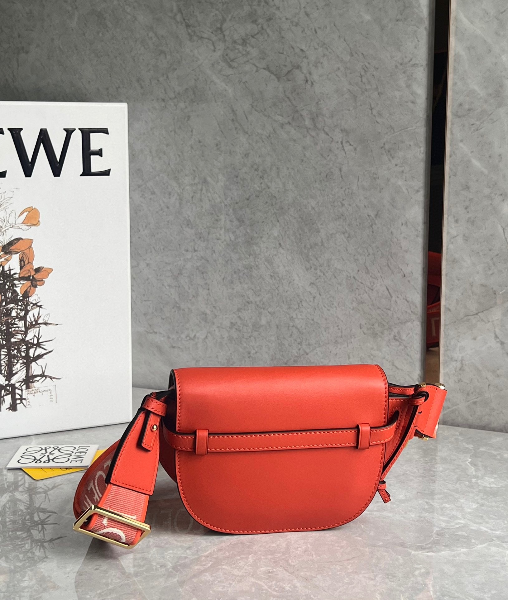 L0ew* gate dual mini bag in sunrise orange calfskin