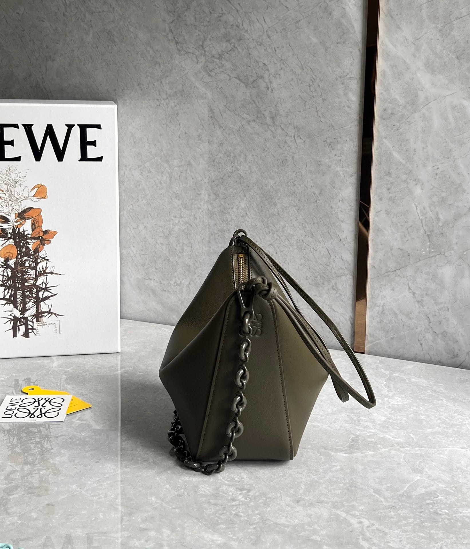 L0ew* mini hammock hobo bag in dark green calfskin