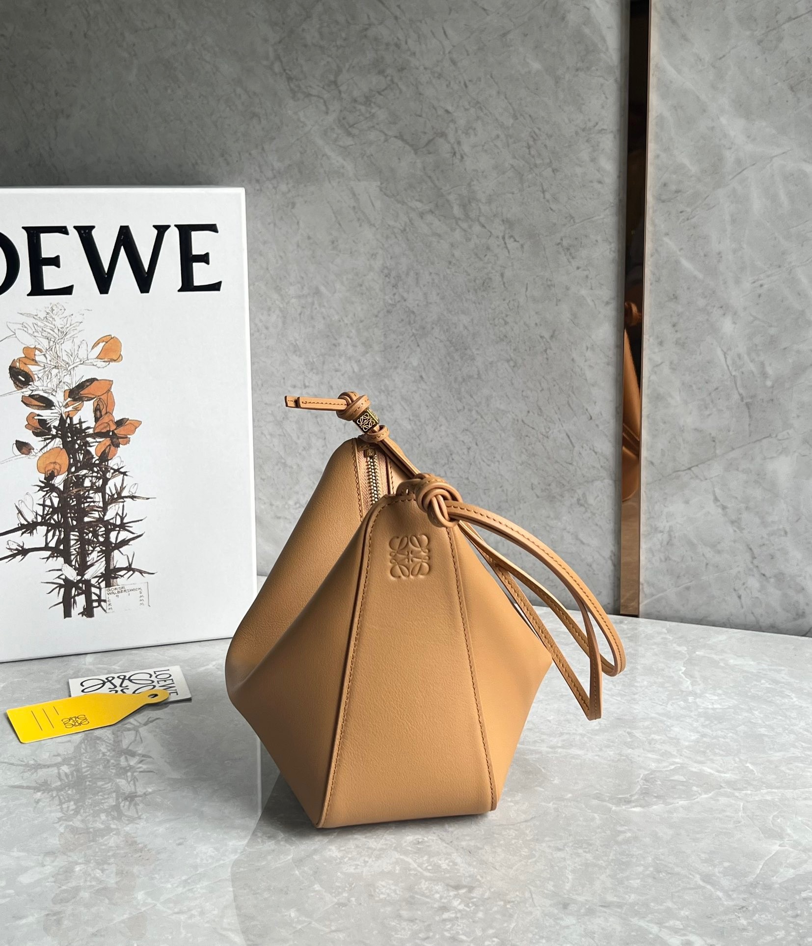 L0ew* mini hammock hobo bag in light brown calfskin