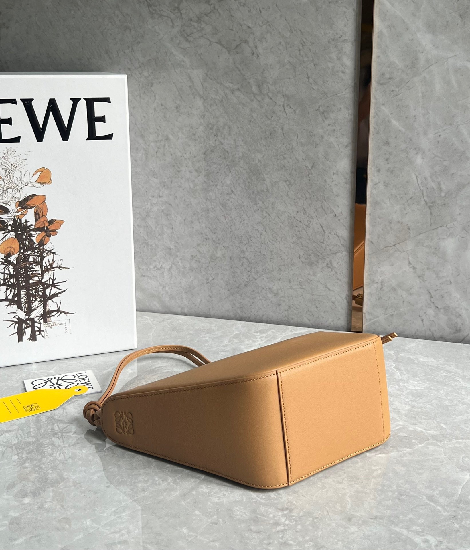 L0ew* mini hammock hobo bag in light brown calfskin