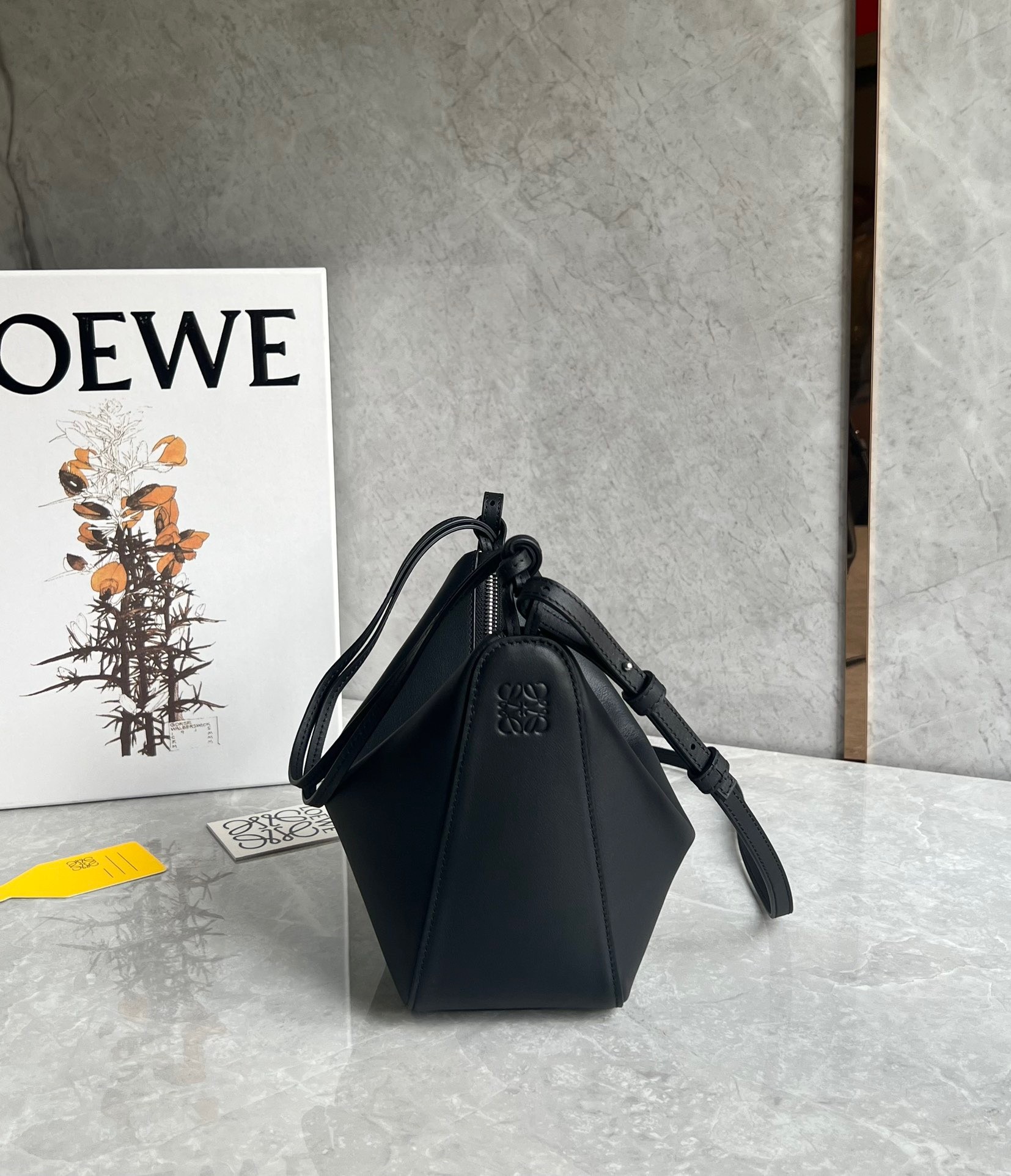 L0ew* mini hammock hobo bag in black calfskin