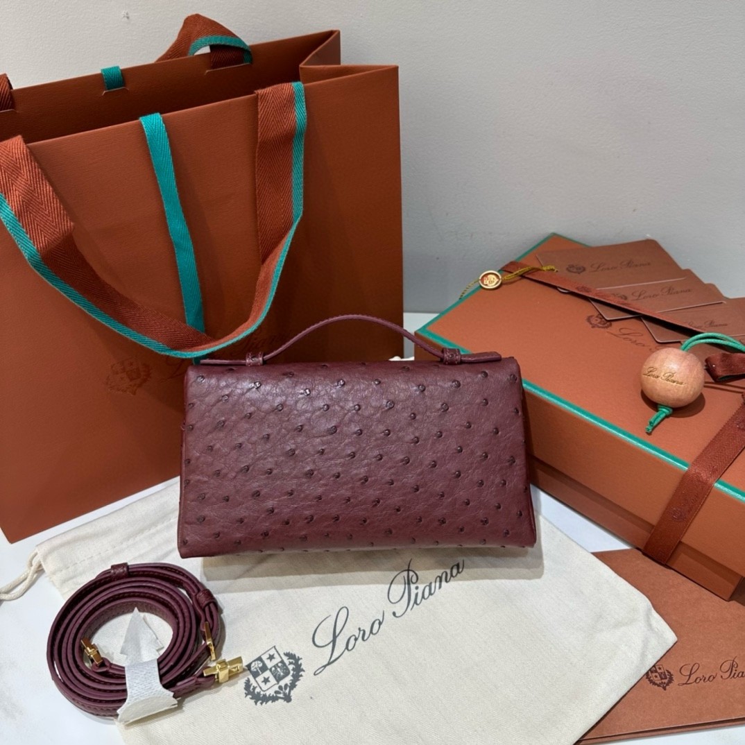 L**o p*ana extra pocket pouch l19 in burgundy ostrich-embossed leather