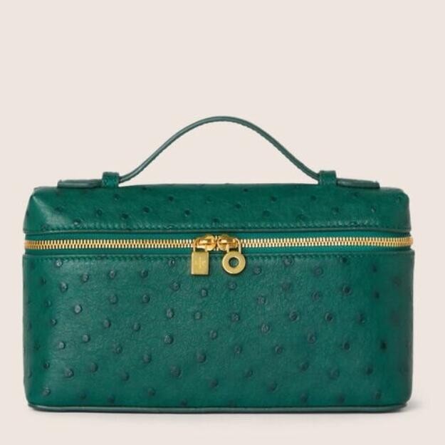 L**o p*ana extra pocket pouch l19 in green ostrich-embossed leather