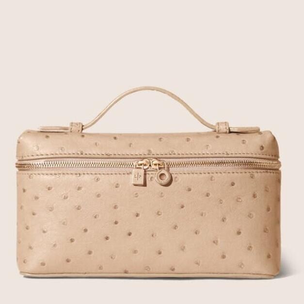 L**o p*ana extra pocket pouch l19 in beige ostrich-embossed leather