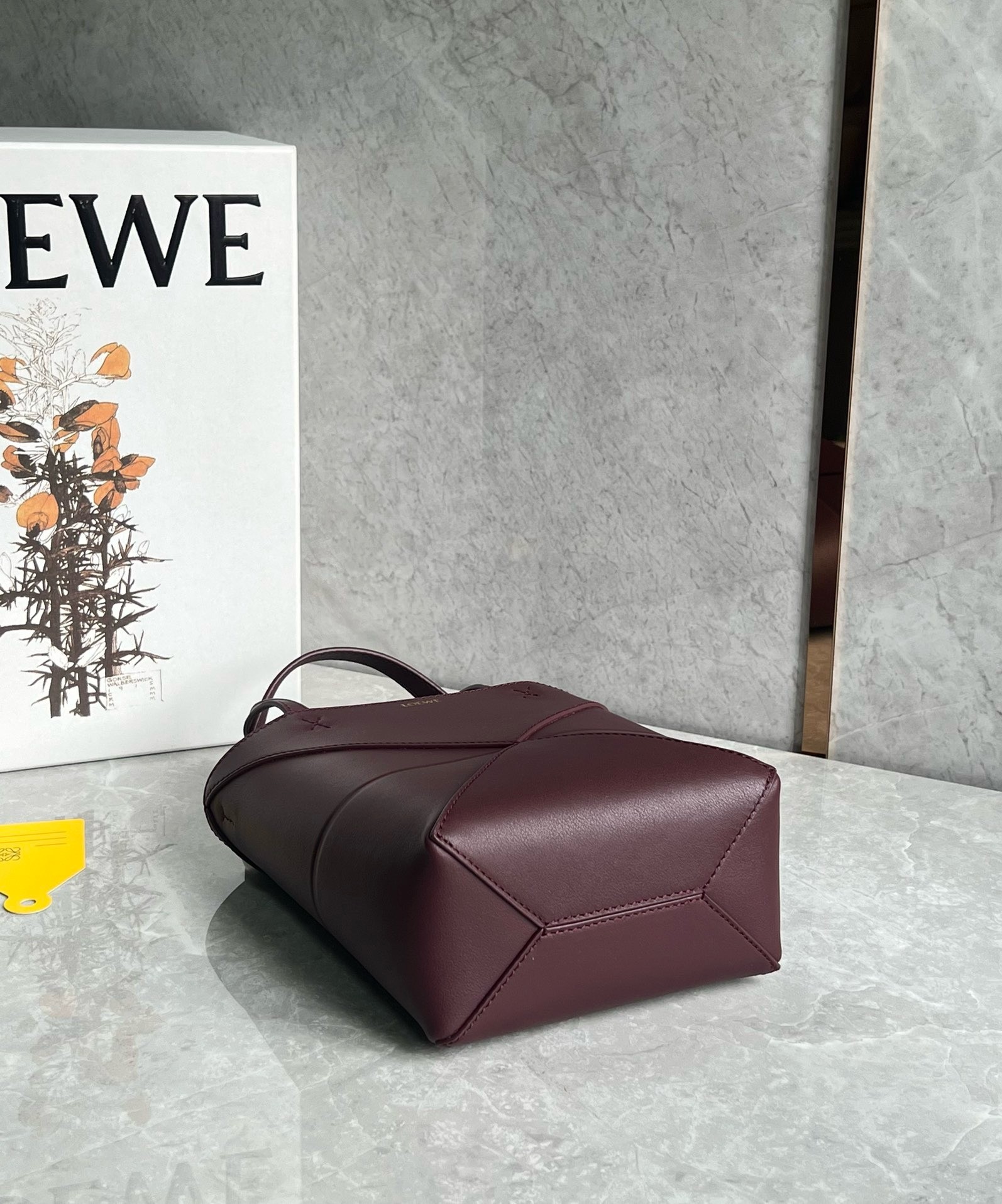 L0ew* mini puzzle fold tote bag in bordeaux calfskin