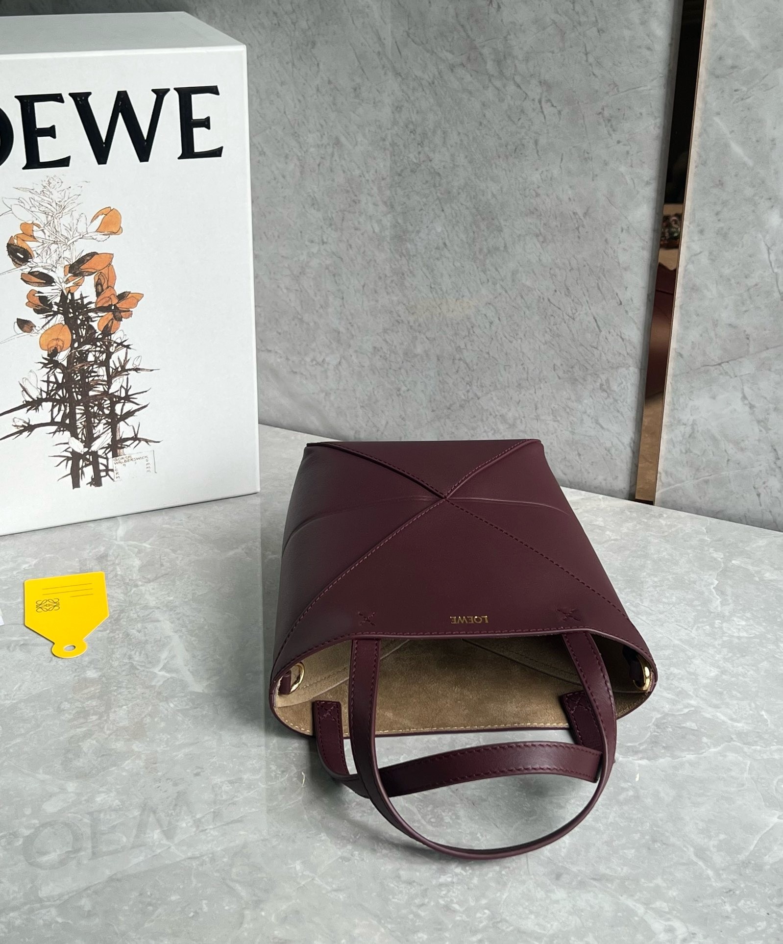 L0ew* mini puzzle fold tote bag in bordeaux calfskin