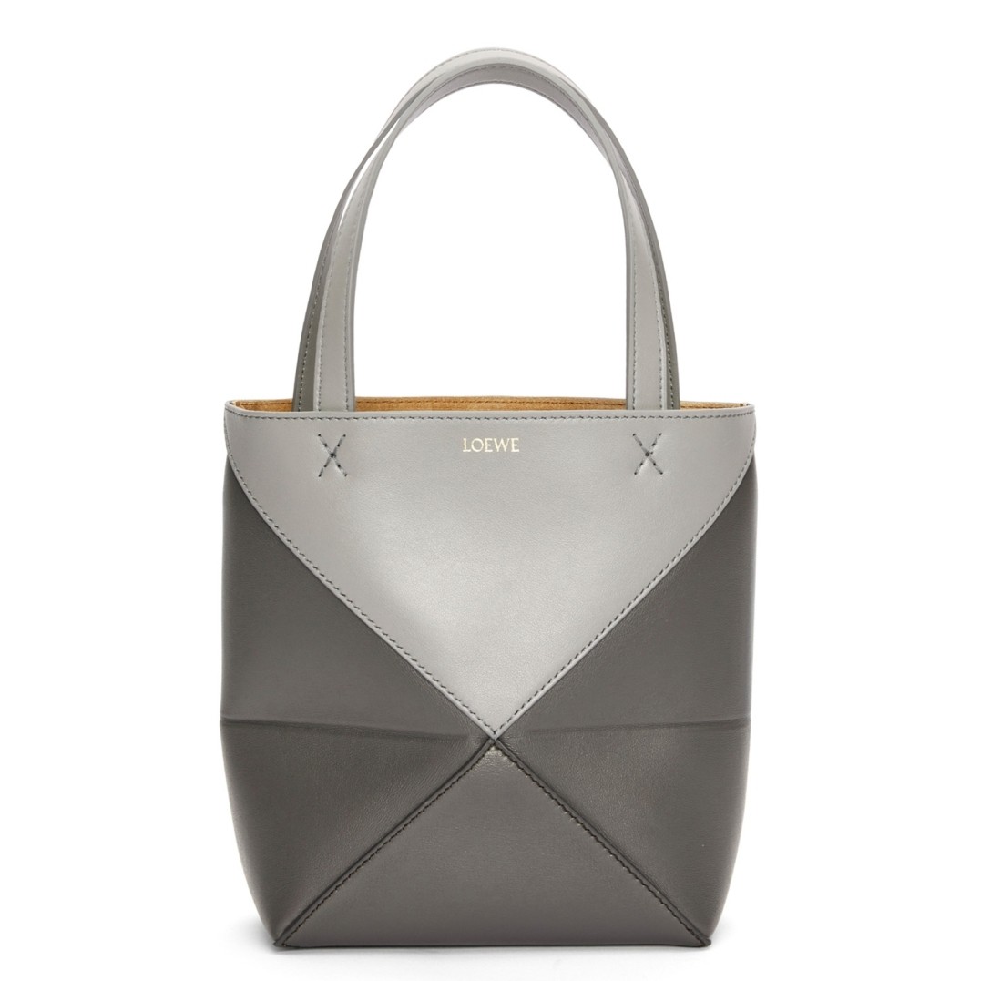 L0ew* mini puzzle fold tote bag in grey/dark grey calfskin