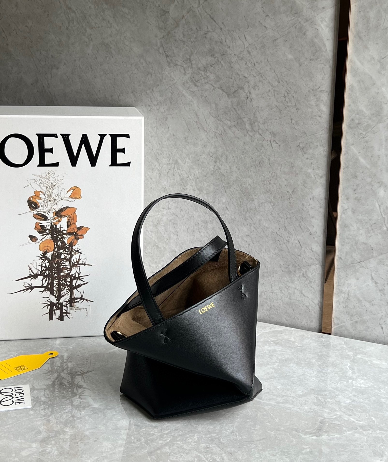 L0ew* mini puzzle fold tote bag in black calfskin