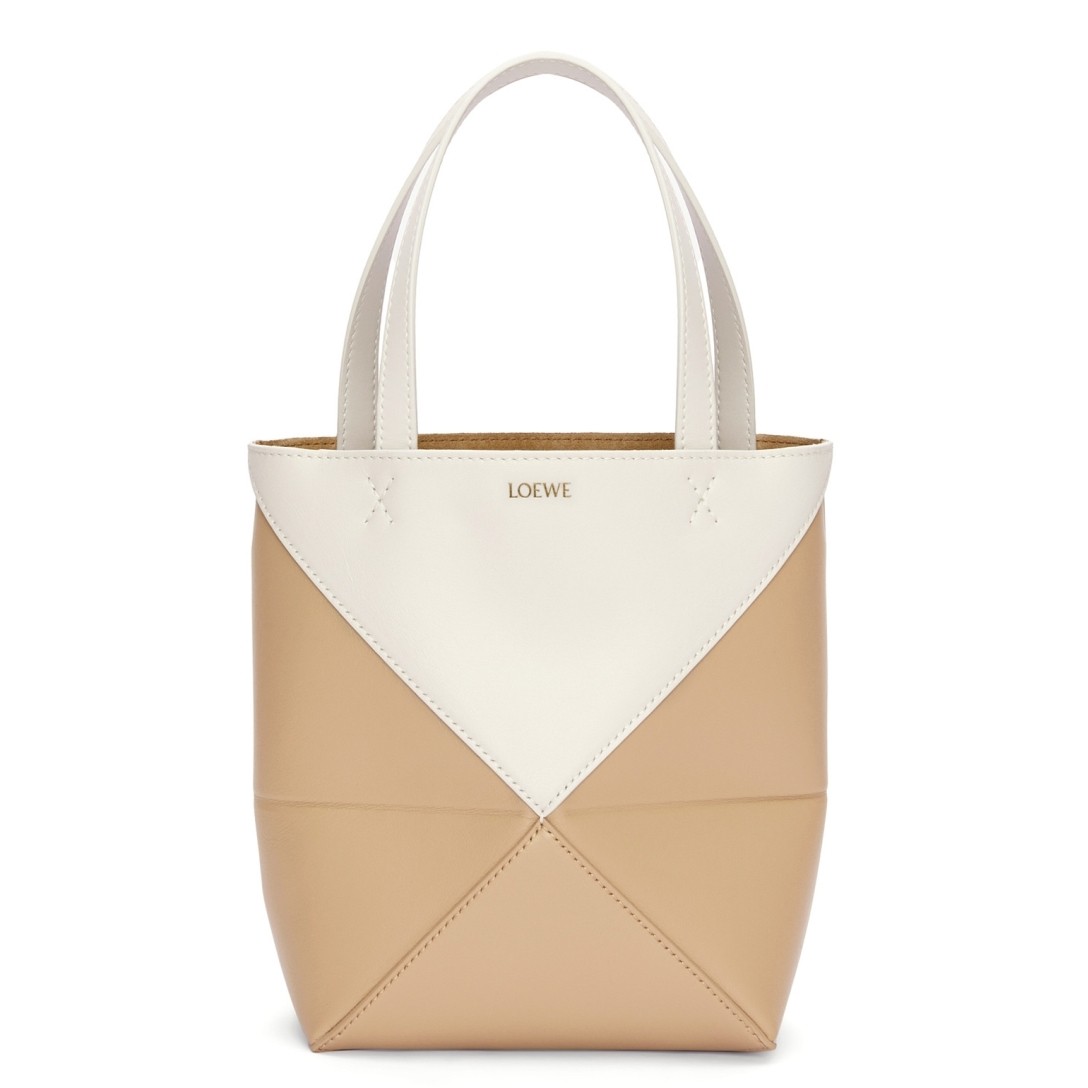 L0ew* mini puzzle fold tote bag in white/beige calfskin