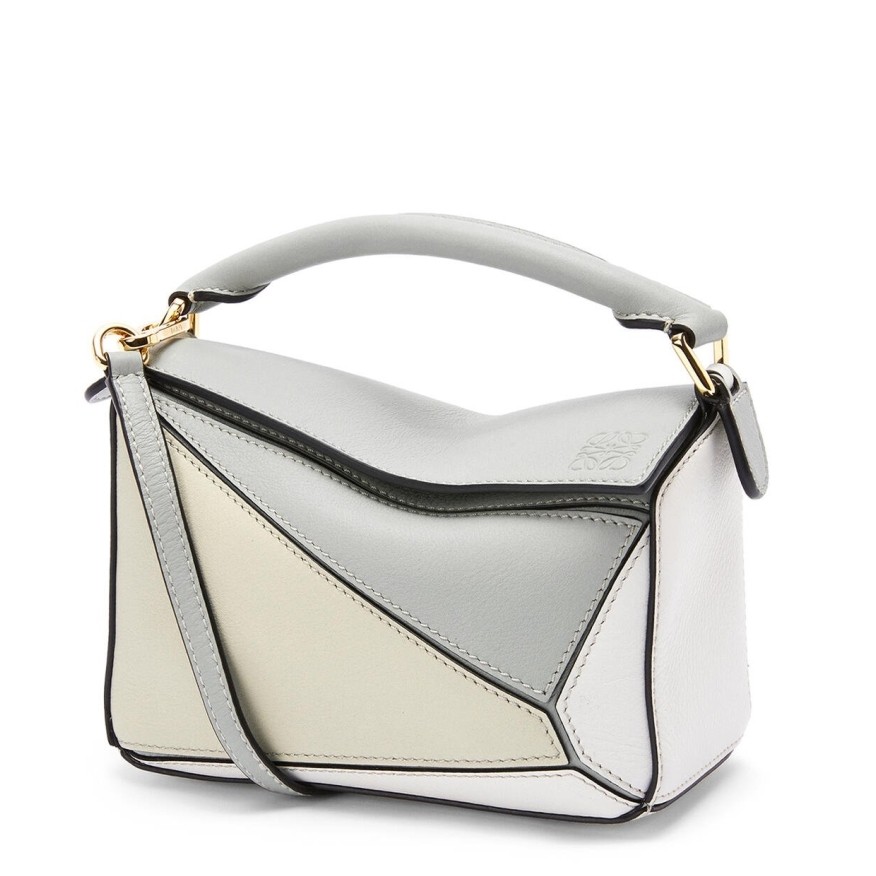 L0ew* puzzle mini bag in grey/cream/white calfskin