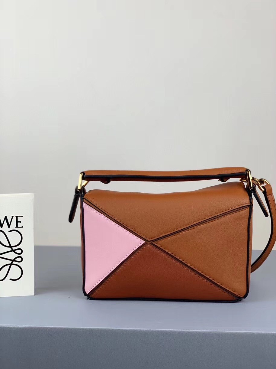 L0ew* mini puzzle bag in brown/camel/pink calfskin