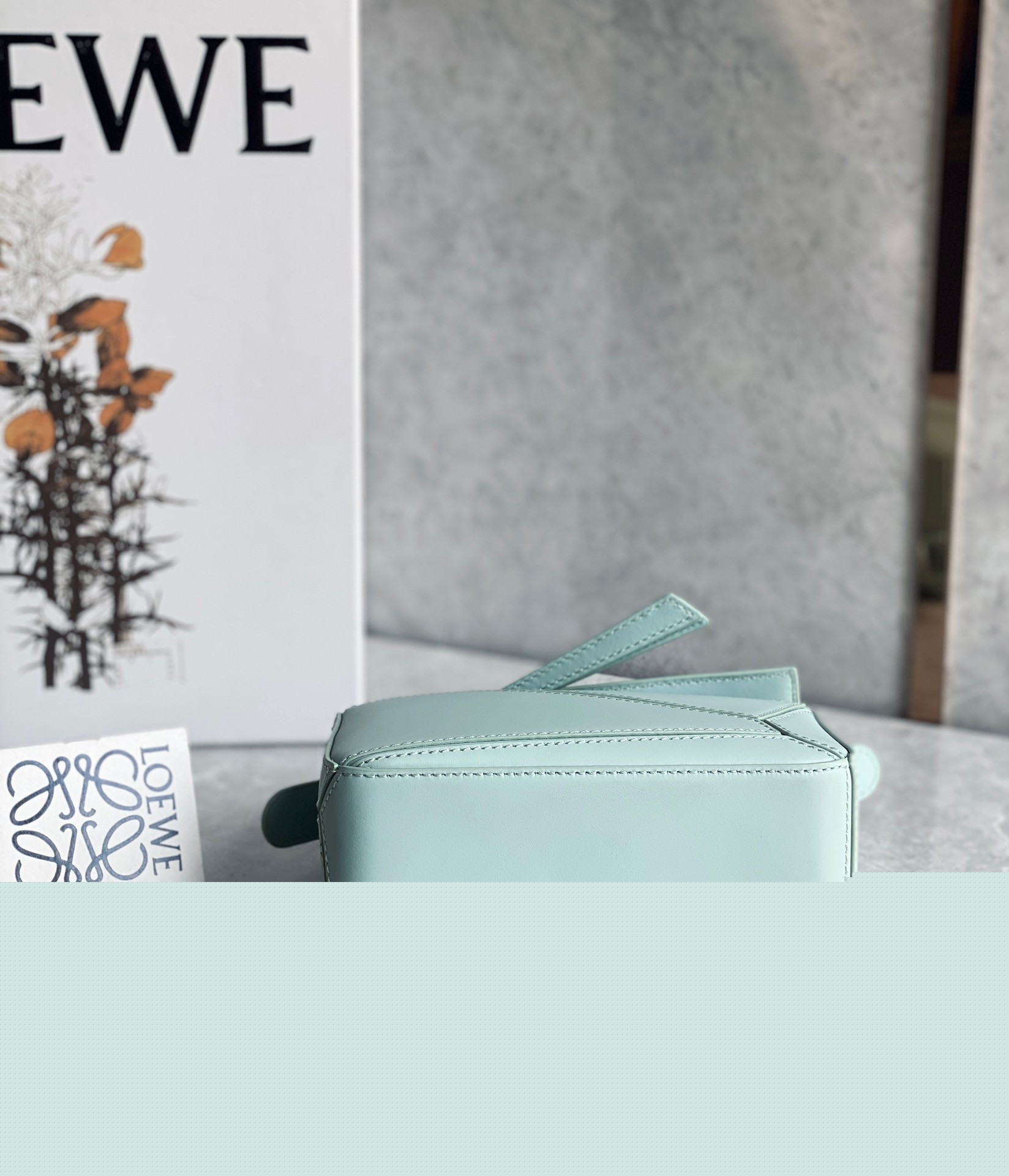 L0ew* puzzle mini bag in aquamarine satin calfskin