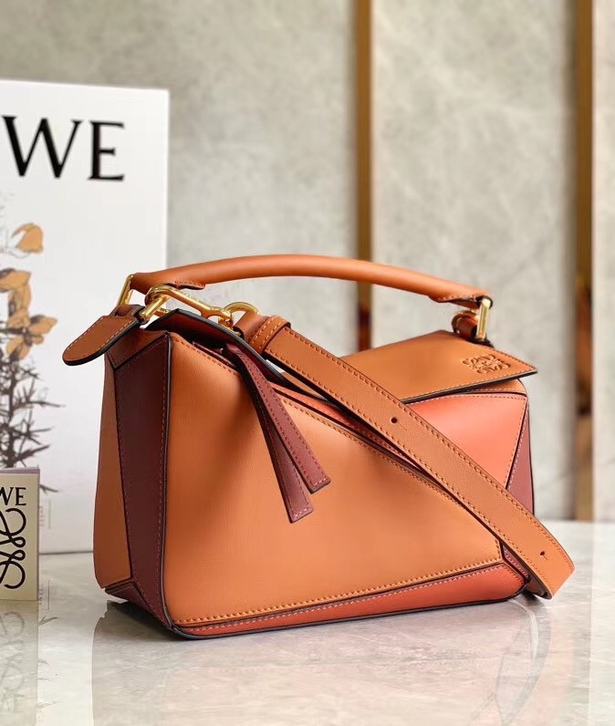 L0ew* small puzzle bag in tan/orange/camel calfskin