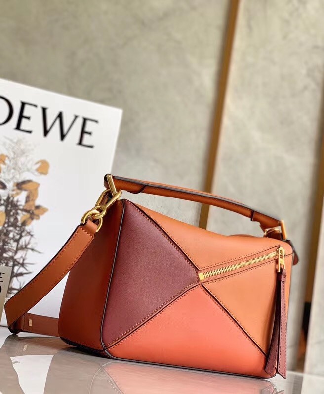 L0ew* small puzzle bag in tan/orange/camel calfskin