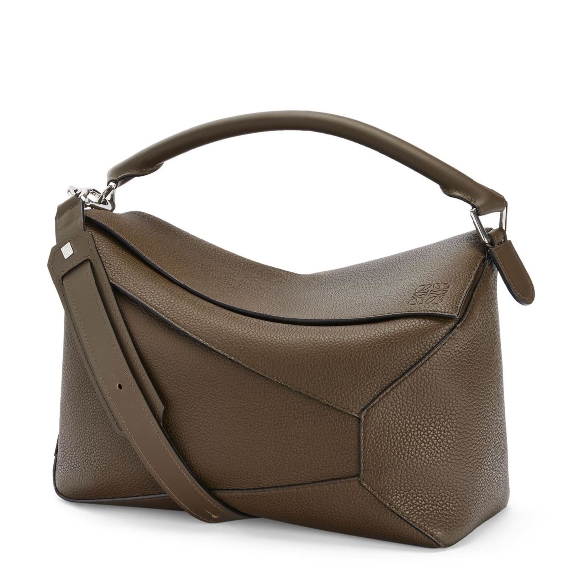 L0ew* large puzzle bag in khaki grained leather