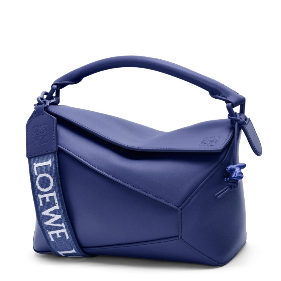 L0ew* puzzle edge small bag in deep purple satin calfskin