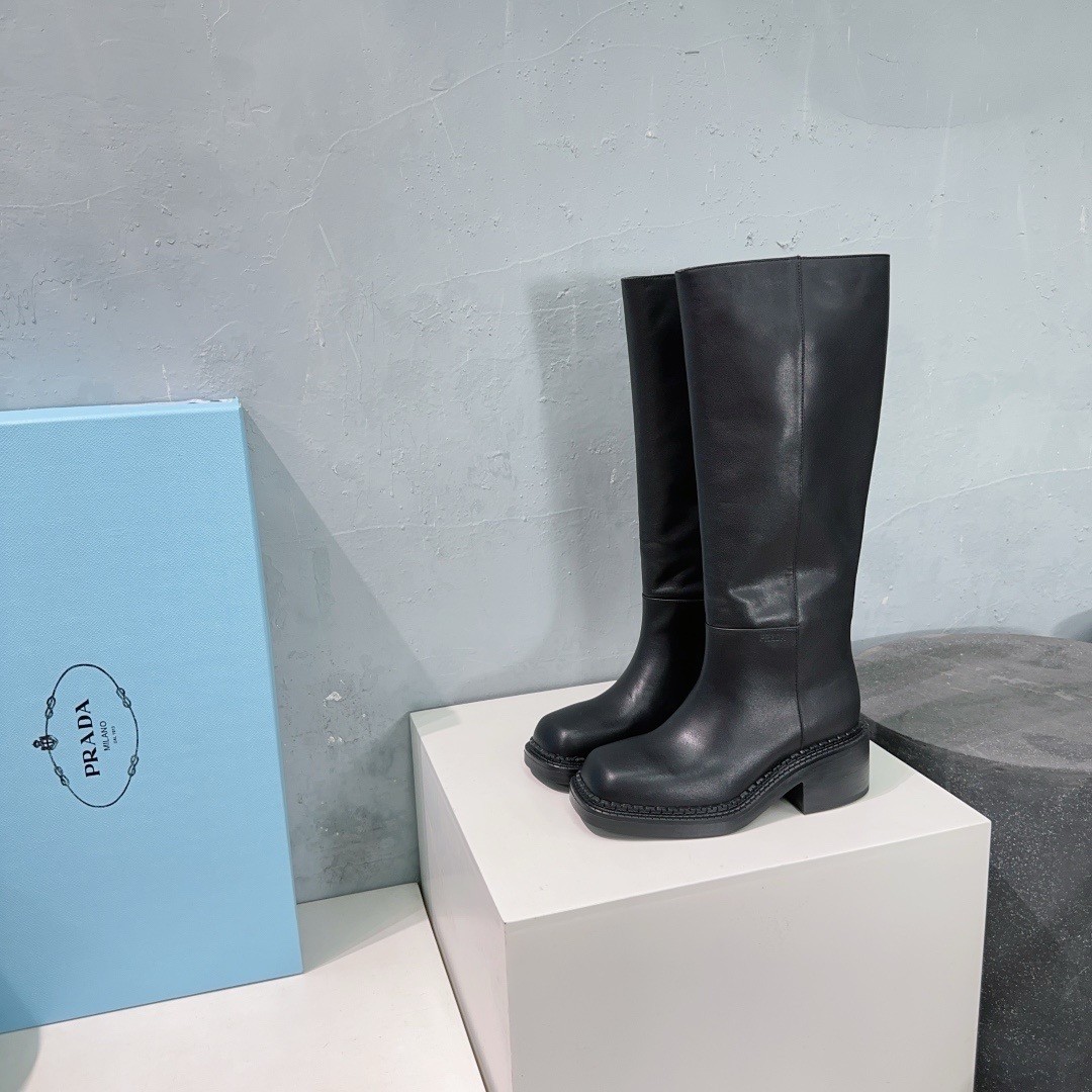 Pra*a knee-high boots 55mm in black leather