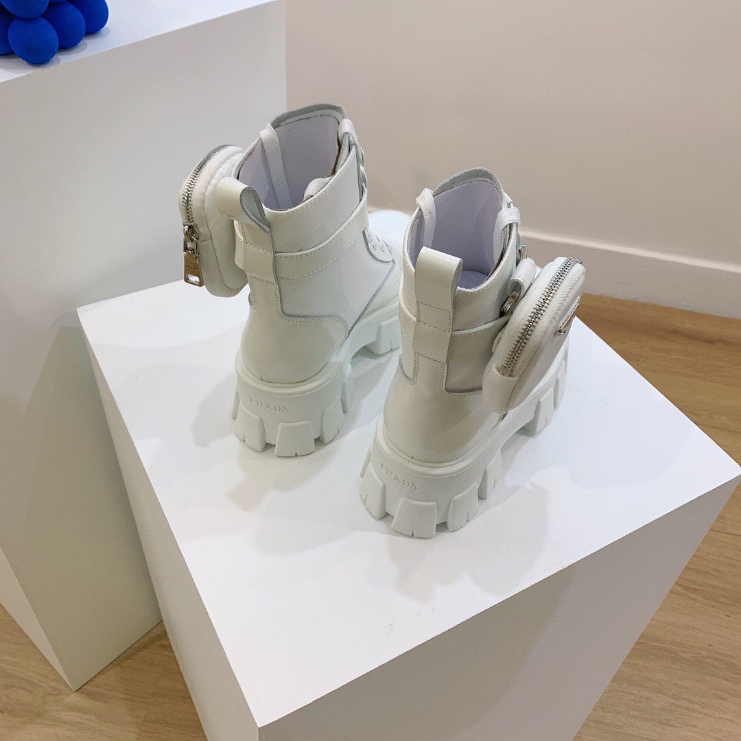 Pra*a monolith boots in white leather and nylon fabric