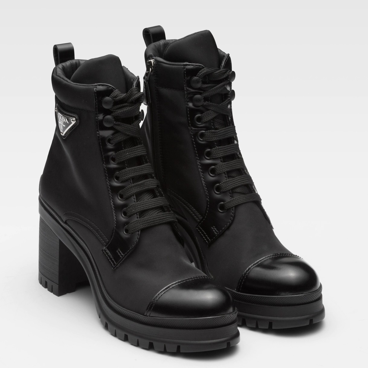 Pra*a ankle boots in black brushed leather and nylon