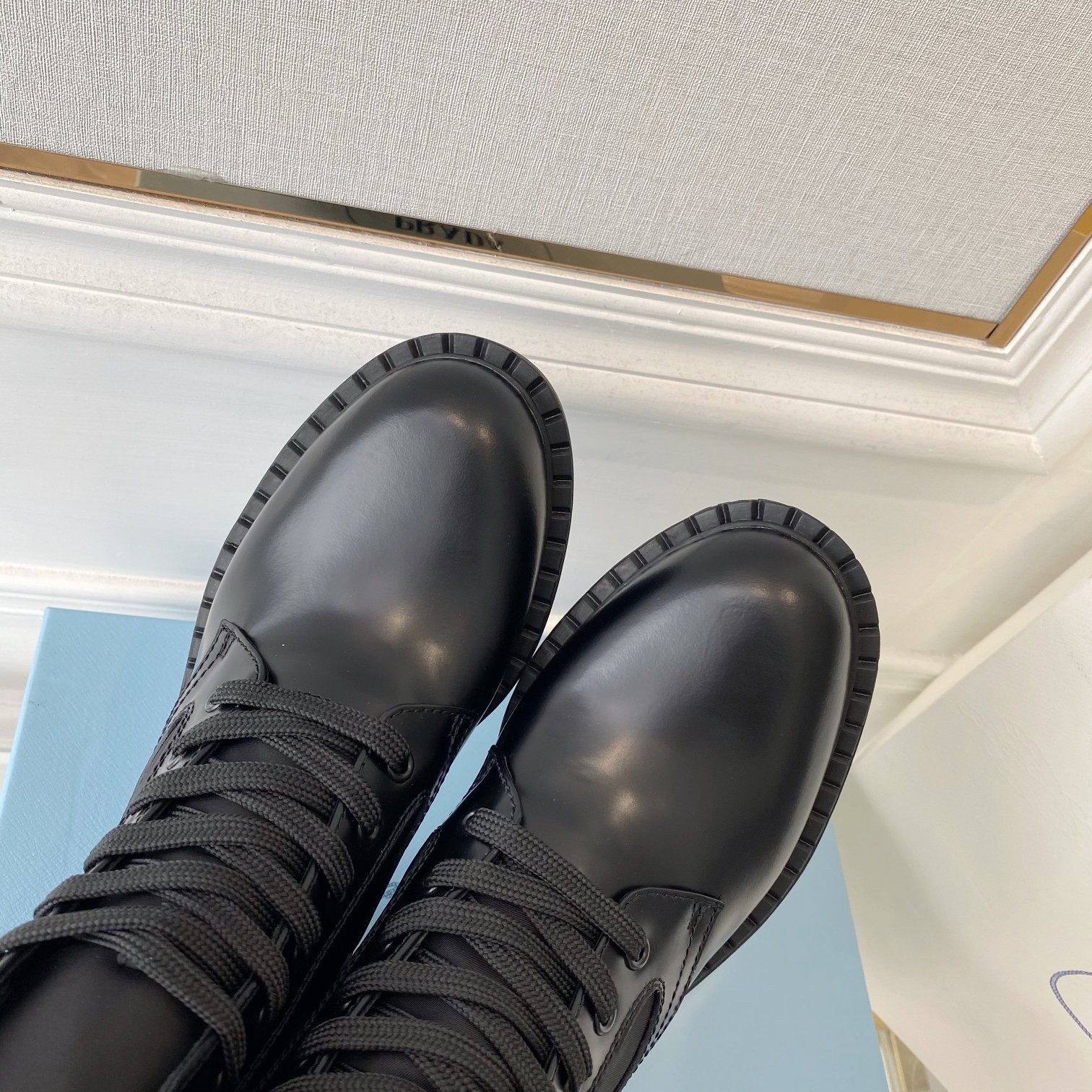 Pra*a ankle boots in black brushed leather and re-nylon
