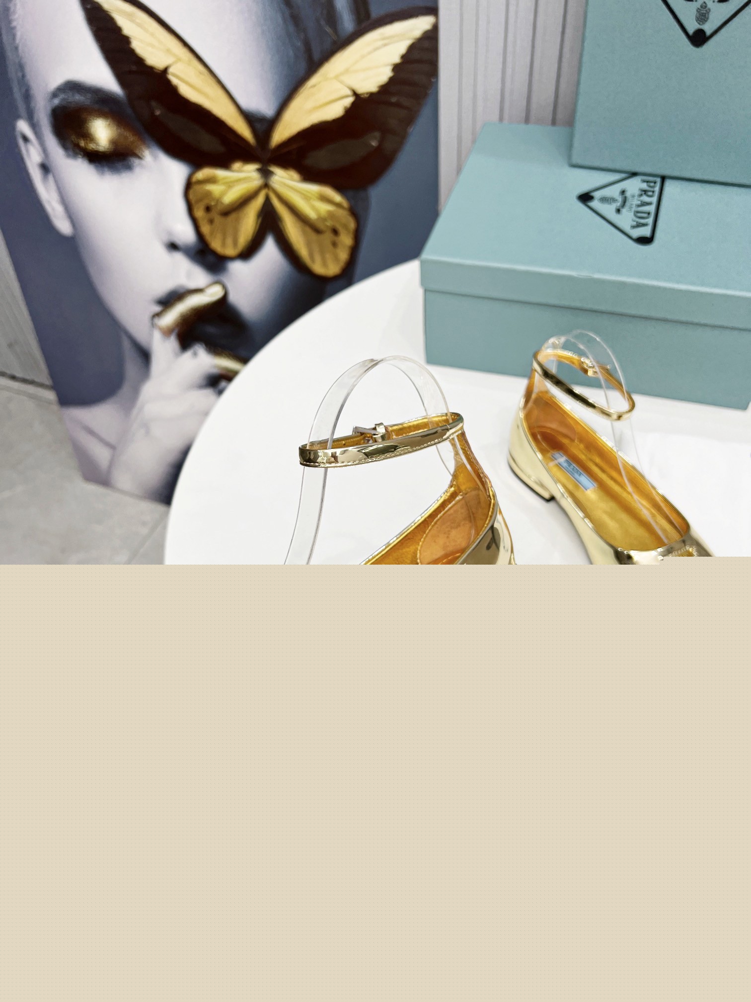 Pra*a ballerinas in gold metallic leather