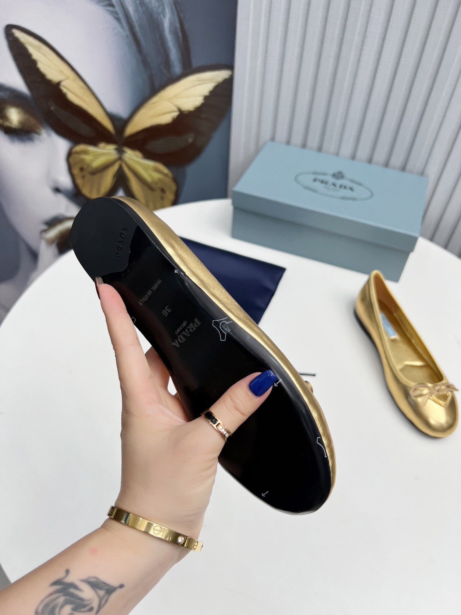 Pra*a ballerinas in gold nappa leather