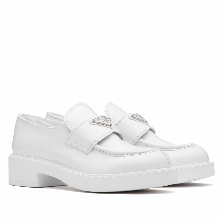 Pra*a women''s loafers in white brushed leather