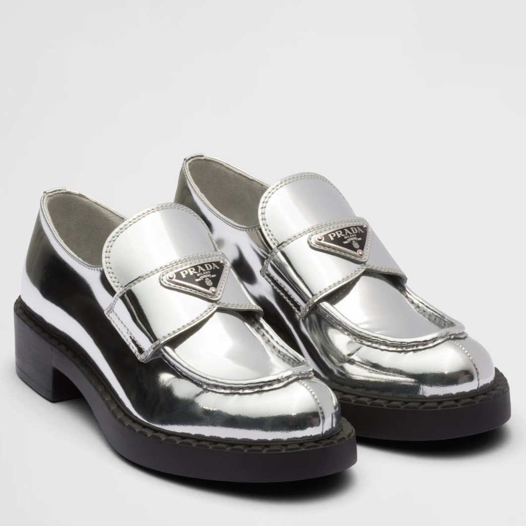 Pra*a women''s loafers in silver metallic leather