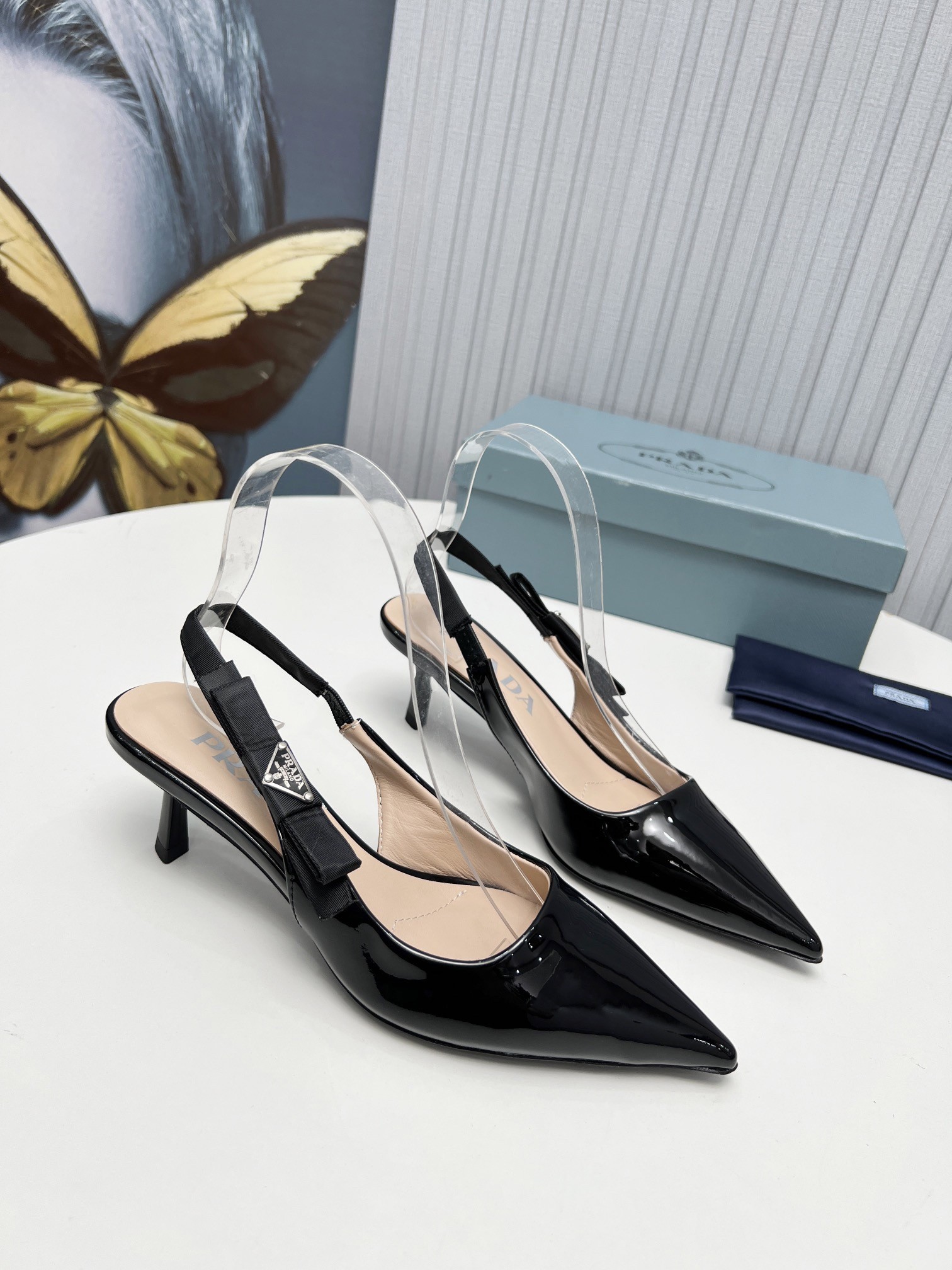 Pra*a slingbacks pumps 45mm in black patent leather